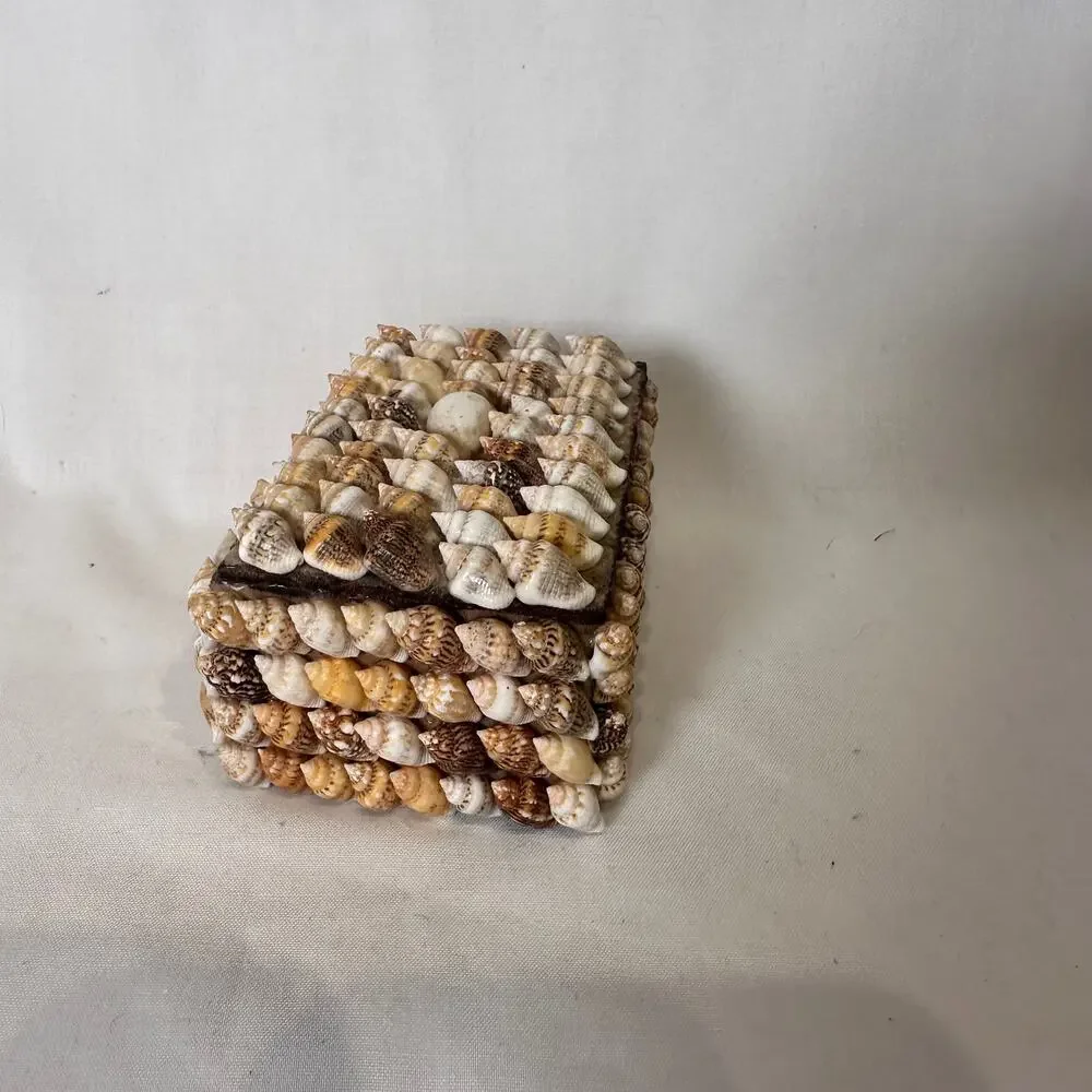 Vintage Encrusted Seashell Box Philippines Coastal Nautical Trinket Box Jewelry